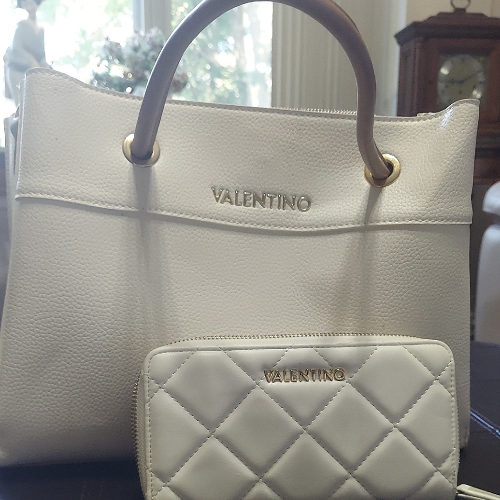 Valentino Cream Tote with Quilted Cream Wallet